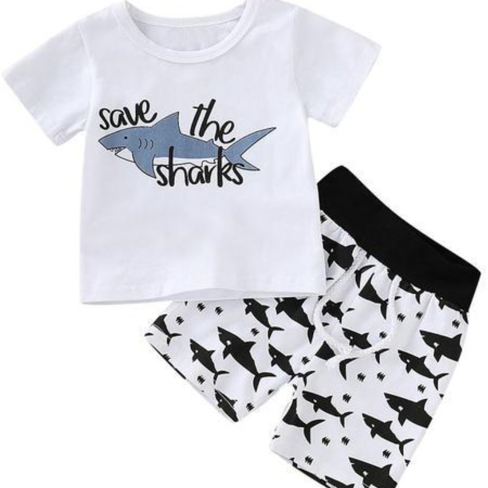 BABY BOY SHARK PRINT SET